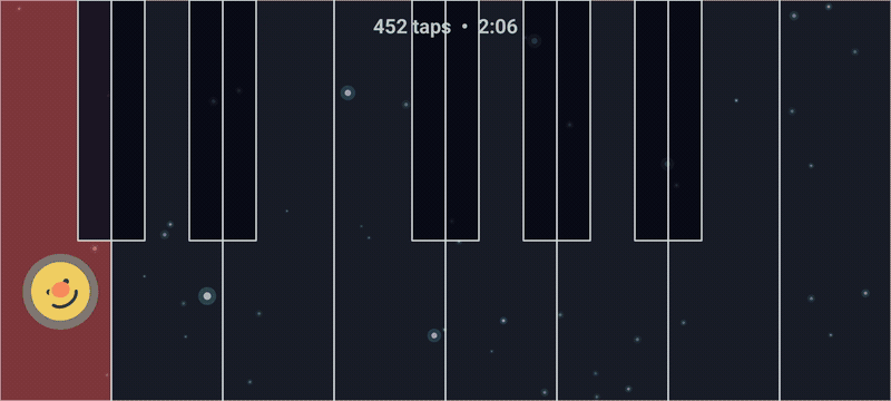 Touches and a swipe playing notes across the full-width Piano keyboard